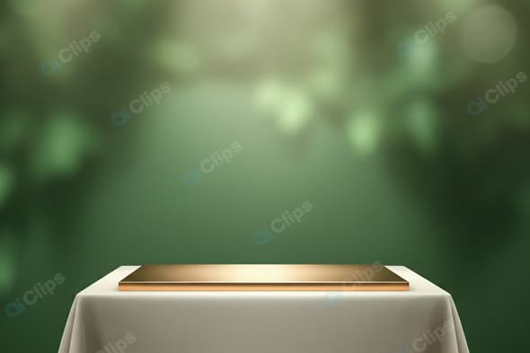 Elegant Green Abstract Background with Gold Pedestal