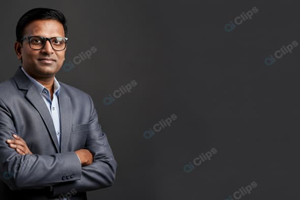 Professional Business Portrait of Confident Man in Suit and Glasses