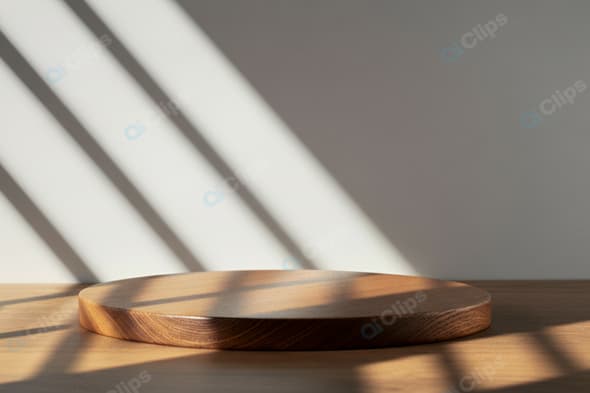 Minimalist Wooden Tabletop with Sunlight Patterns