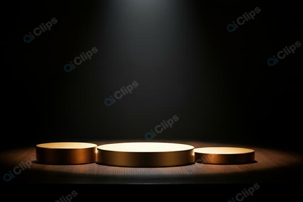 Golden Podium Under Spotlight in Dark Room