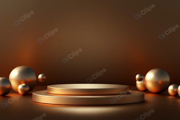 Golden Spheres on Abstract Stage in Warm Tones