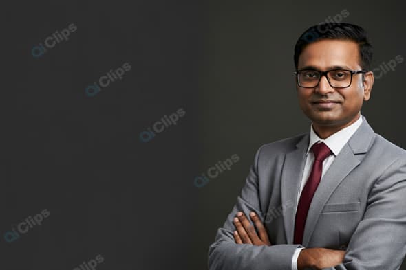 Professional Businessman in Gray Suit with Glasses