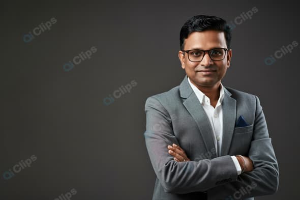 Confident Business Professional in Gray Suit and Glasses