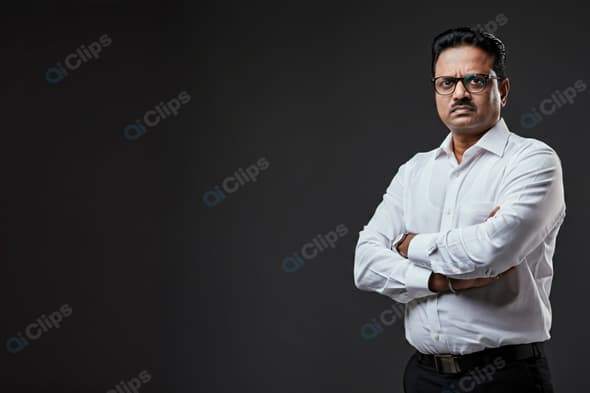 Professional Man in White Shirt with Crossed Arms on Dark Background