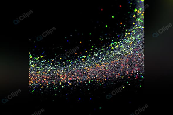 Colorful Glittering Abstract Light Particles on Black Background