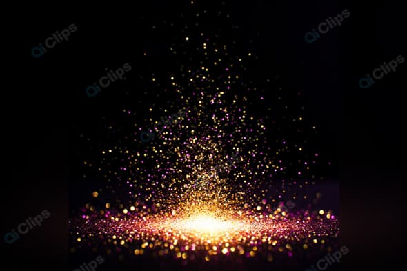 Glittering Gold and Purple Light Particles on Black Background