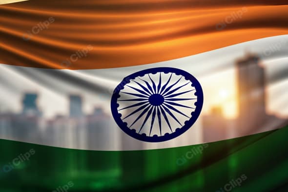 Indian Flag with City Skyline in Background