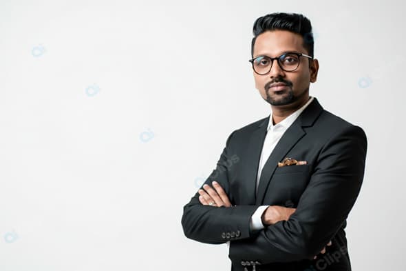 Professional Man in Suit with Glasses on White Background