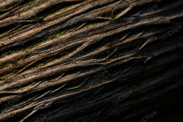 Close-Up of Textured Tree Bark with Moss