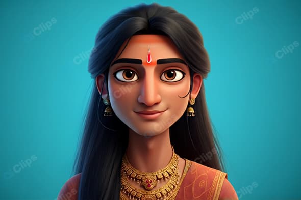 Traditional Indian Woman Portrait in Vibrant Sari and Jewelry