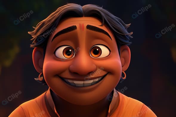 Cheerful Animated Character Portrait with Bright Eyes