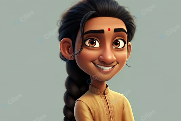 Animated South Asian Character with Traditional Attire