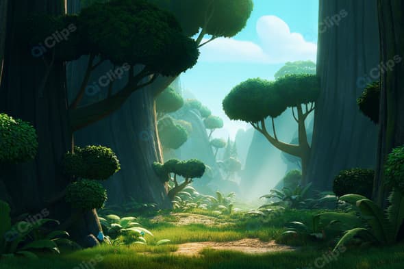 Lush Enchanted Forest Pathway with Sunlight