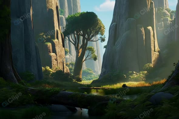 Majestic Canyon Landscape with Sunlit Tree