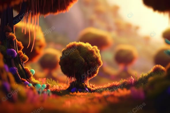 Fantasy Forest with Glowing Trees and Vibrant Colors