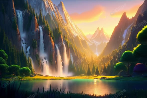 Majestic Mountain Waterfalls at Sunset