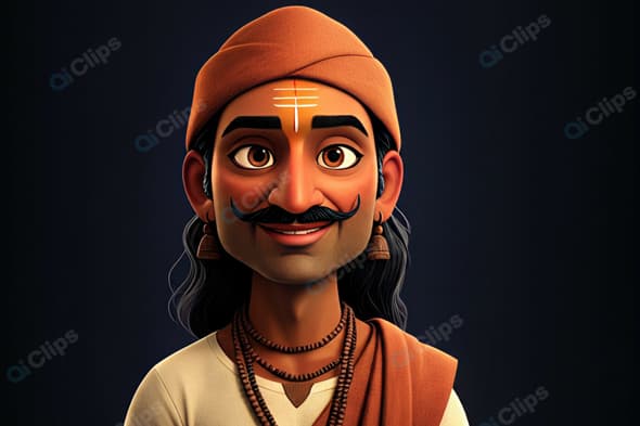 Traditional Indian Animated Character with Turban and Jewelry