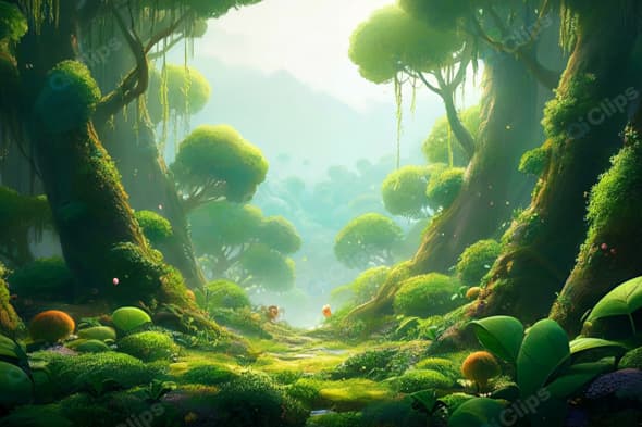 Magical Forest Path Surrounded by Lush Greenery
