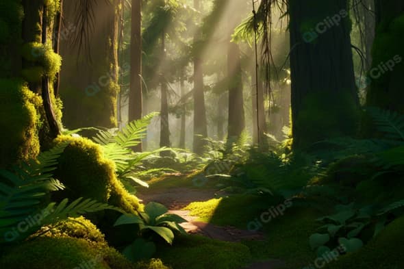 Sunlit Pathway in Lush Forest