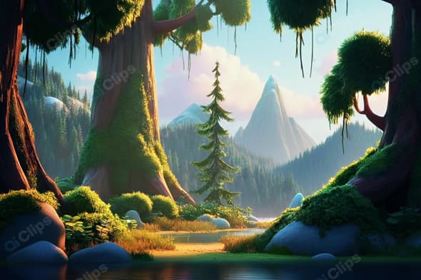 Serene Forest Landscape with Mountain View
