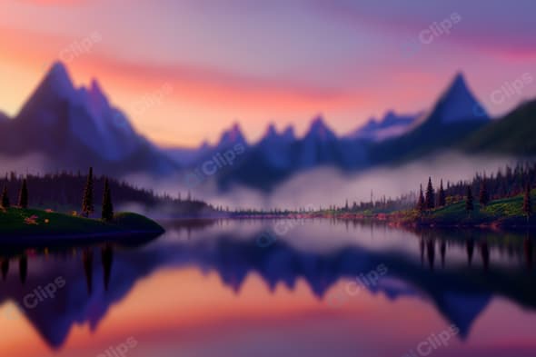Sunrise Over Misty Mountain Lake with Reflection