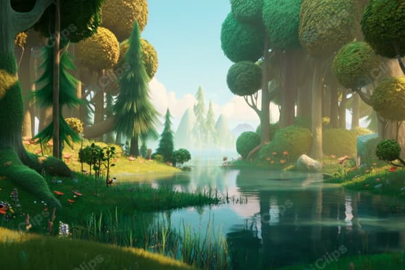 Tranquil Forest Stream with Lush Greenery