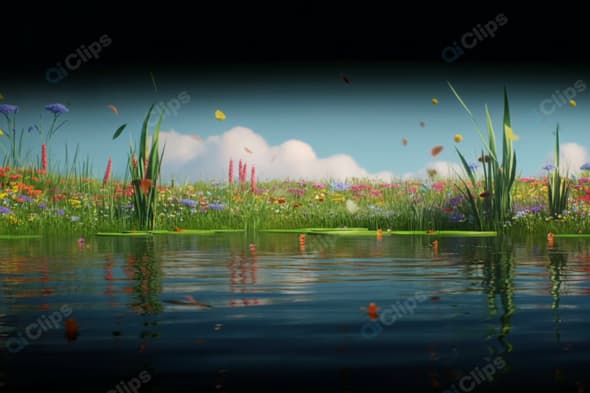 Wildflower Meadow Reflected in Tranquil Pond