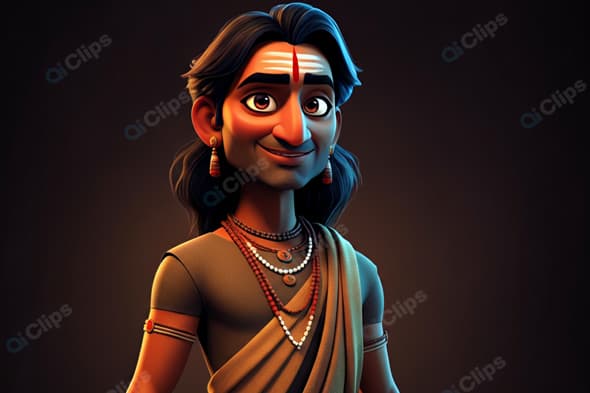 Animated Indian Sage Character with Traditional Attire