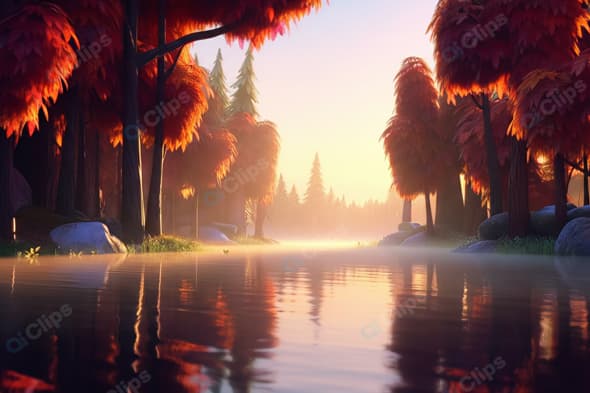 Autumn Forest Reflection at Sunrise