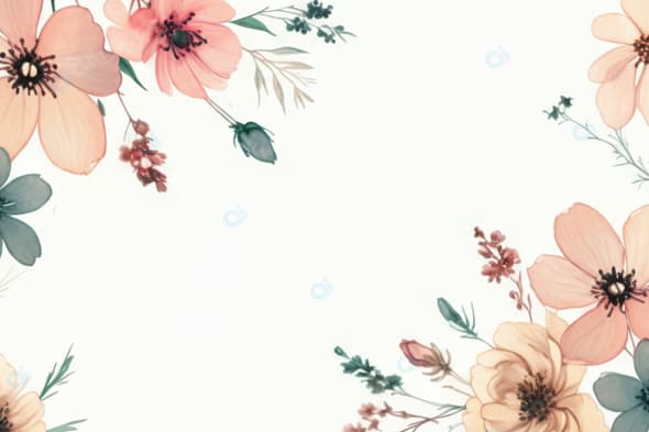 Floral Watercolor Border with Pastel Blossoms