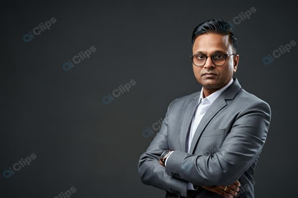 Professional Man in Suit with Glasses and Crossed Arms