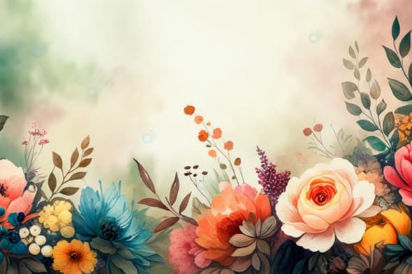 Floral Watercolor Background with Vibrant Flowers