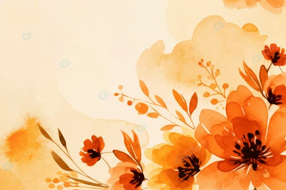 Orange Floral Watercolor Background with Delicate Petals and Hues
