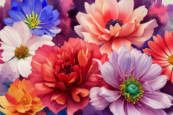 Vibrant Watercolor Flower Bouquet Artwork