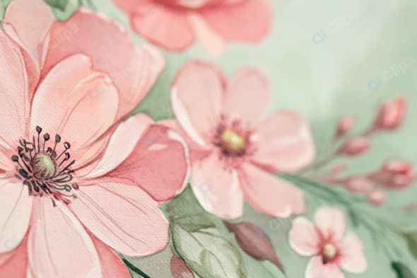 Pink Floral Watercolor Close-Up Painting