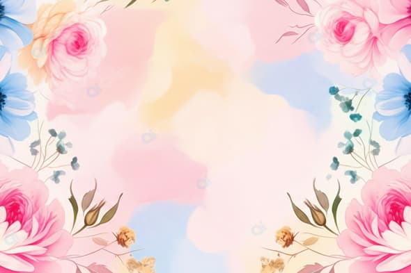 Floral Pastel Watercolor Background with Roses and Anemones