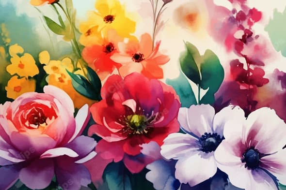 Watercolor Floral Bouquet with Vibrant Blooms