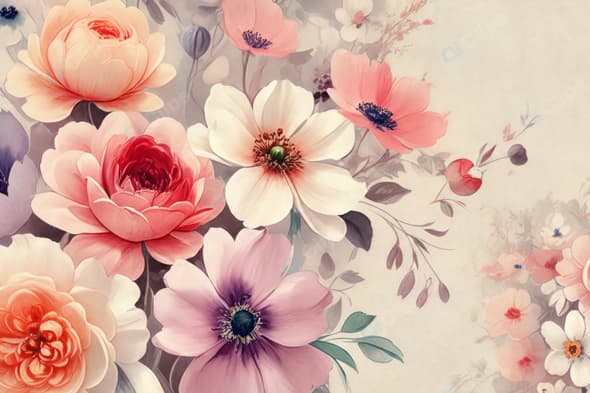 Floral Watercolor Art with Pastel Blossoms