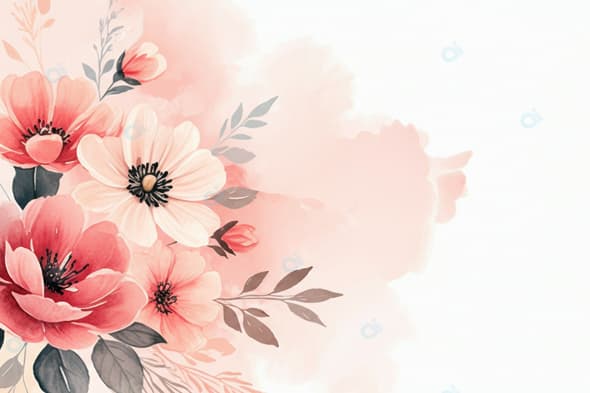 Watercolor Floral Bouquet with Pink and White Flowers