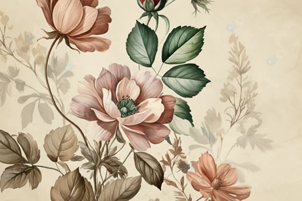 Vintage Floral Illustration with Leaves and Roses
