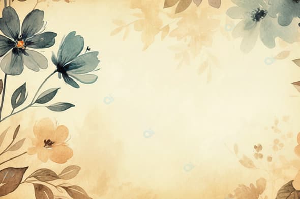 Vintage Floral Watercolor Background with Leaves and Flowers