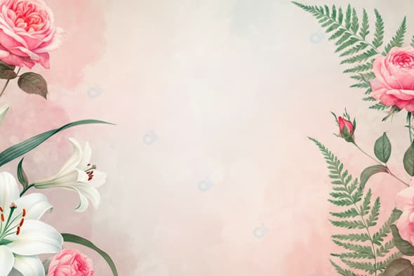 Pink Roses and White Lilies on Soft Background