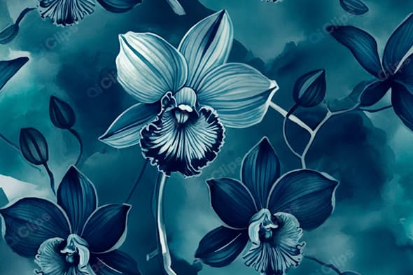 Blue Orchid Watercolor Pattern Art