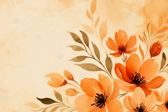 Watercolor Floral Background with Orange Blooms