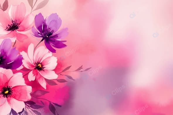 Watercolor Floral Background with Pink and Purple Flowers