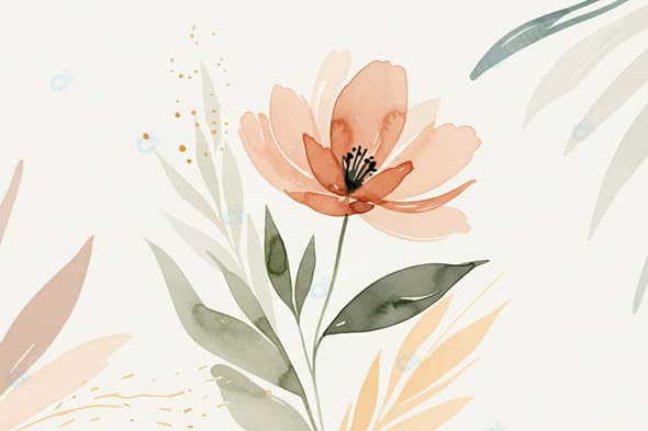 Elegant Watercolor Floral Design with Abstract Leaves