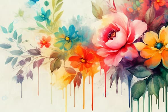Abstract Floral Watercolor with Vibrant Blooms
