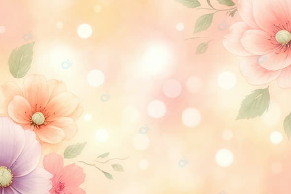 Floral Abstract Background with Pastel Flowers and Leaves