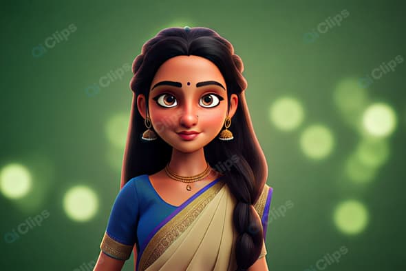 Animated Character in Traditional Indian Attire on Green Background