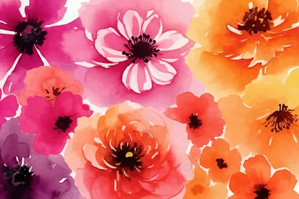Vibrant Watercolor Flowers Collage